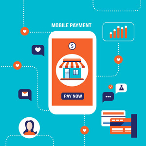 移動支付網上購物和電子商務的概念。向量例證